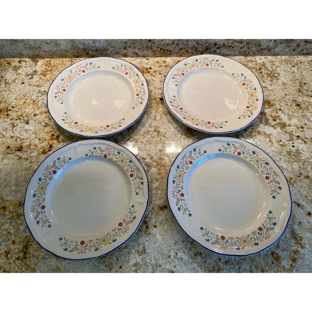 Brick Oven Set Of 4 Stoneware Heritage Birds🐦🐦& Ribbons 11 Inch Dinner Plates